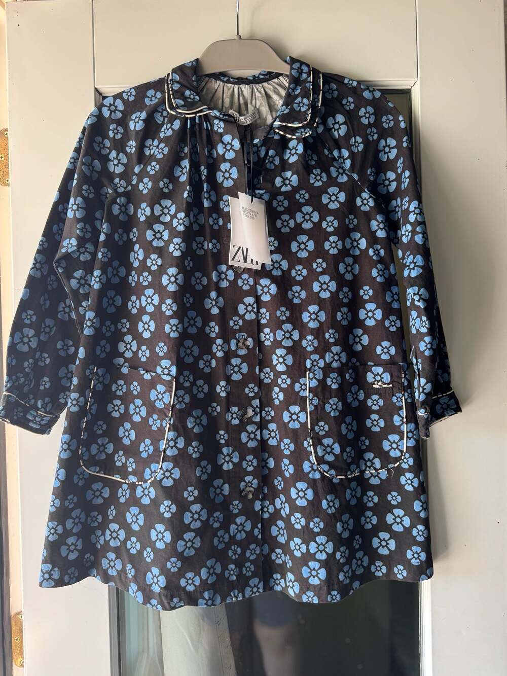 ZARA Girls A/W 2024 Blue Floral Print Cotton Button-Up Dress Size 10